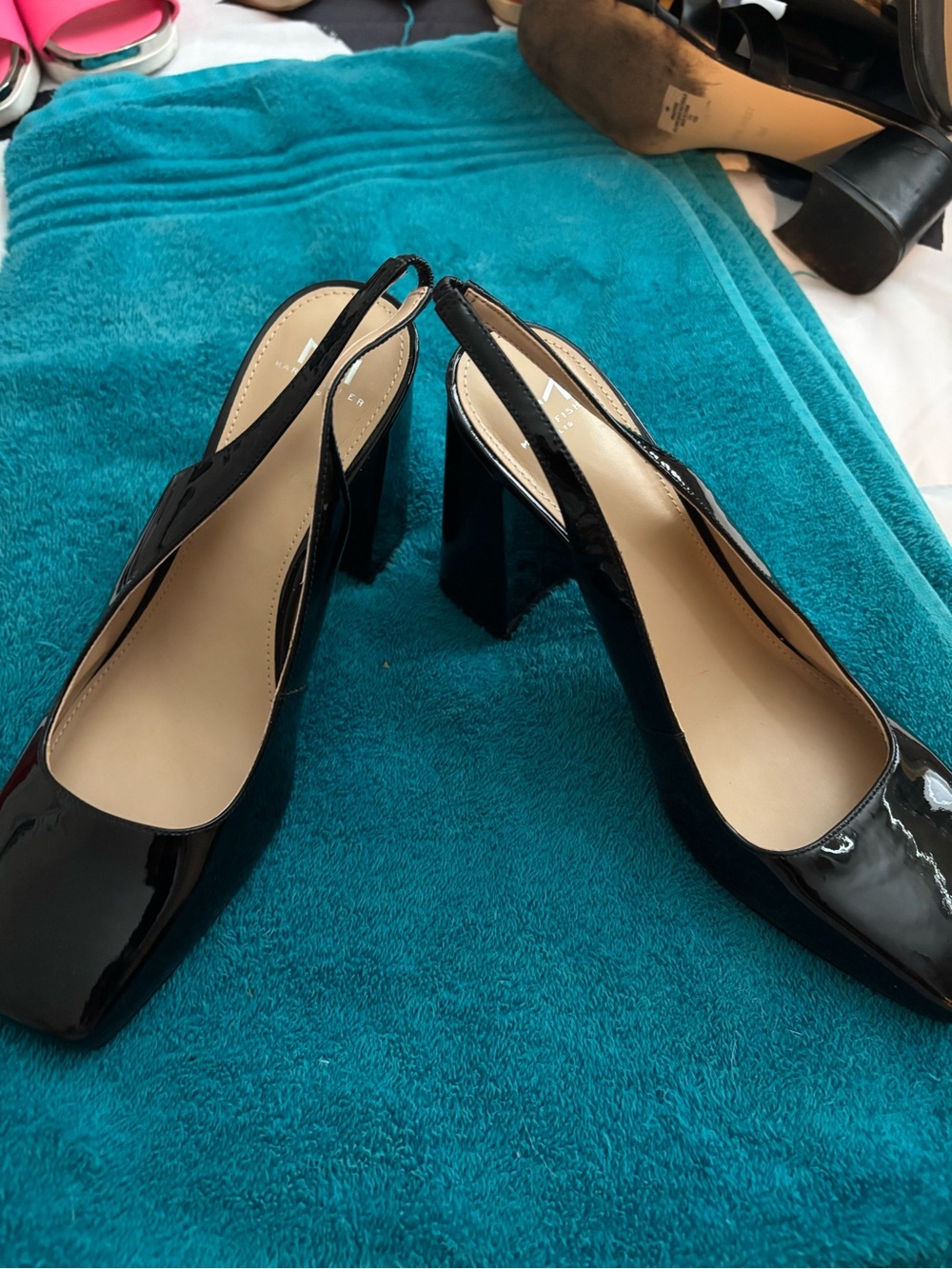 Marc Fisher Black Patent Slingback Square-Toe Pumps - Picture 2 of 5